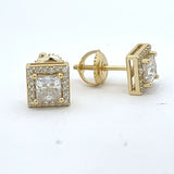 Moissanite Stone Sterling Silver Unisex 7mm Square Screw Back Stud Earrings-gold or silver color, MEM 32