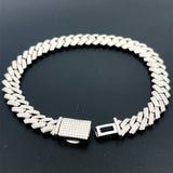 Moissanite Stone D Color Unisex Cuban Bracelet 10mm Width 7.5 Inch Length-silver color