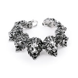 SBM-107, Men Stainless Steel Lion Heads Bracelet-Width-32mm,Length-9'', 10mm thick
