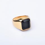 SRM-126, Stainless Steel Black Stone Fashion Ring-gold or silver color,15mm X 13mm Width, 5mm thick
