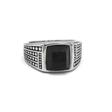 SRM-293, Stainless Steel Black Stone Fashion Ring-gold or silver color, 10mm X 12mm Width, 5mm Thick