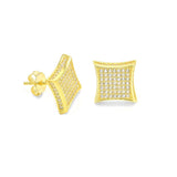 STEM-126, Men 925 Sterling Silver Push Back Stud Earrings -11mm Square Silver Color