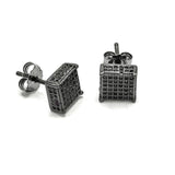 STEM-29, Men 925 Sterling Silver Push Back Stud Earrings- 6MM Square Black Color