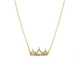 STNW-480, 925 Sterling Silver Crown of Rainbow Color Necklace-gold or silver color