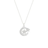 STNW-546, Sterling Silver Moon Star Pendant Necklace-silver color