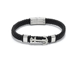 LBM-465,Stainless Steel Anchor Leather Bracelet-gold, silver or gold color, Width-7mm, Length-8''