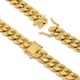 Stainless Steel 12mm Width Miami Cuban Chain Lion Head Double Lock-SPMC