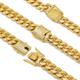 Stainless Steel 10mm Width Miami Cuban Chain Stone Head Double Locked-gold or silver color-SPSMC