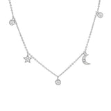 STNW-491, Sterling Silver Moon Star Necklace gold color or silver color